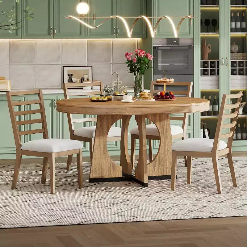 GDFStudio Dana Round 5 Piece Dining Set with Extendable Table and Upholstered Chair