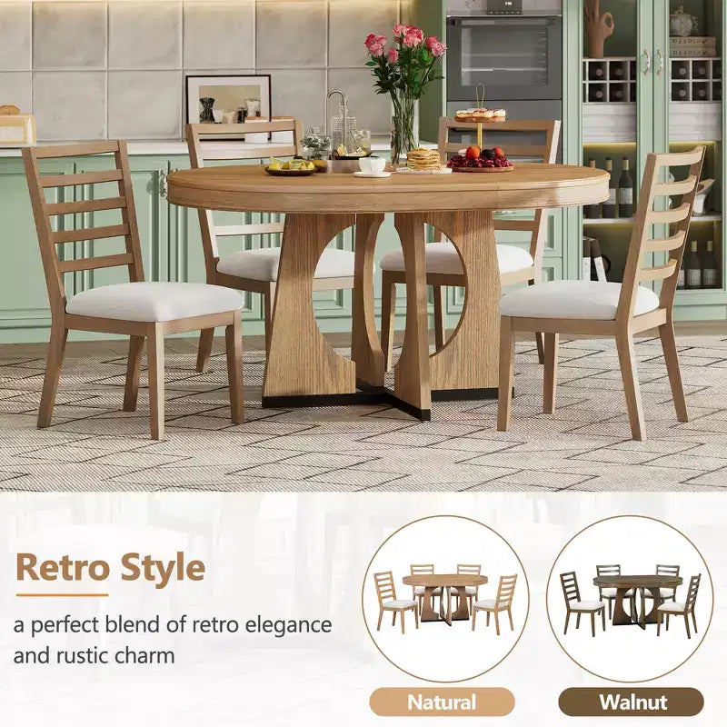 GDFStudio Dana Round 5 Piece Dining Set with Extendable Table and Upholstered Chair