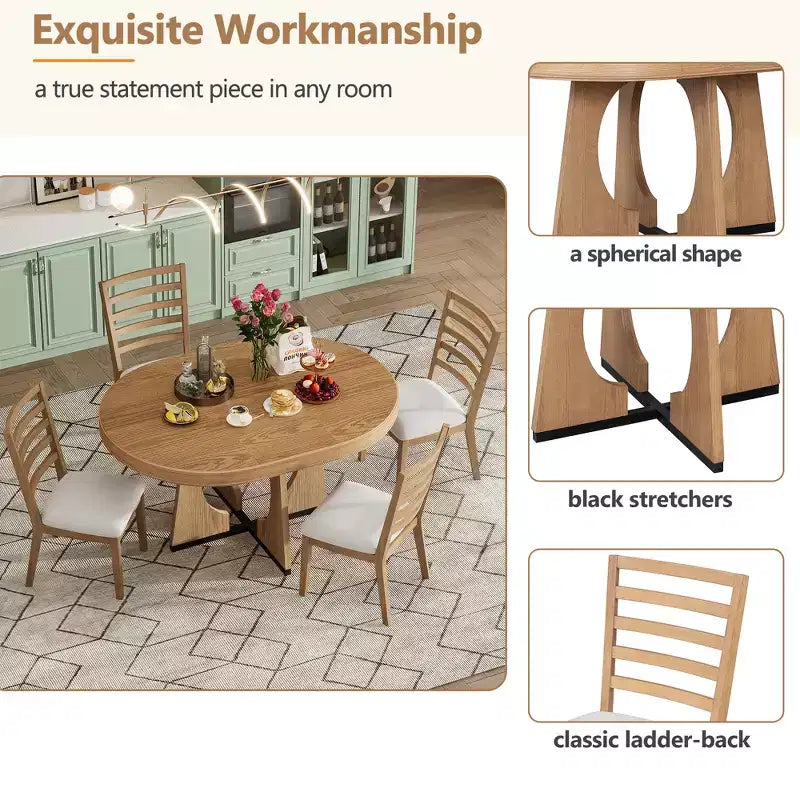GDFStudio Dana Round 5 Piece Dining Set with Extendable Table and Upholstered Chair