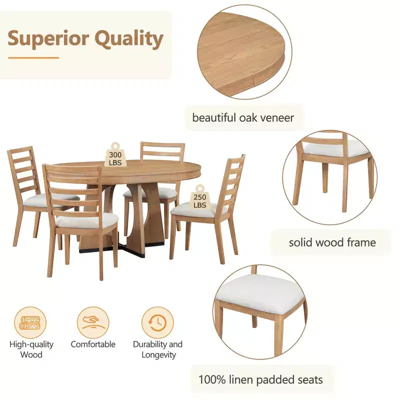 GDFStudio Dana Round 5 Piece Dining Set with Extendable Table and Upholstered Chair