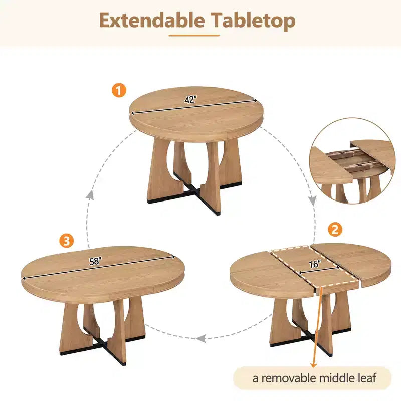 GDFStudio Dana Round 5 Piece Dining Set with Extendable Table and Upholstered Chair