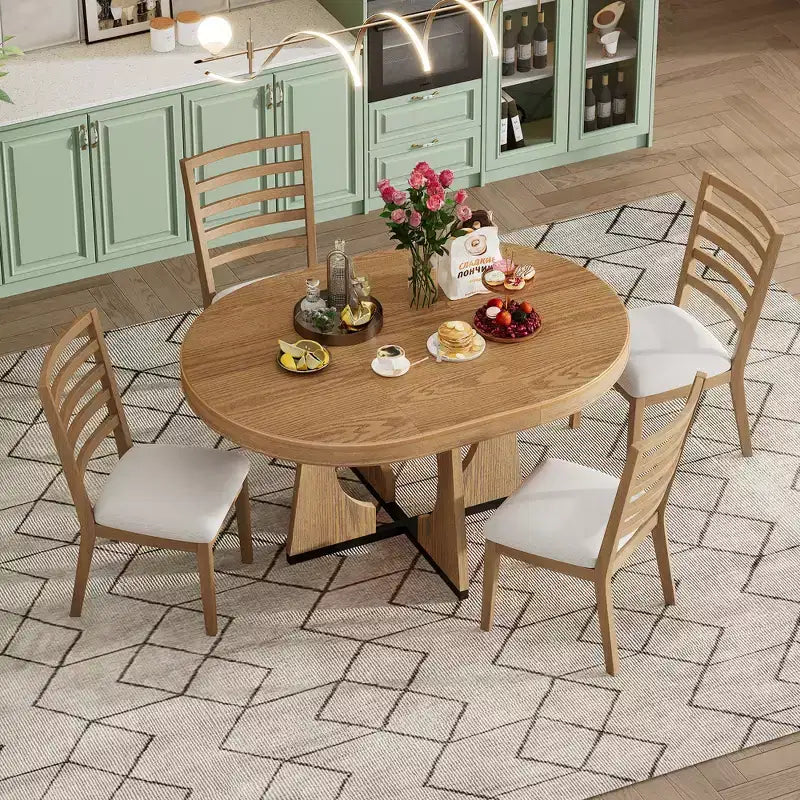 GDFStudio Dana Round 5 Piece Dining Set with Extendable Table and Upholstered Chair