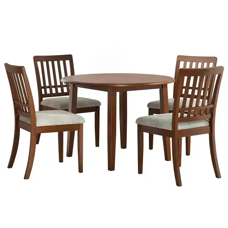 GDFStudio Turner 5-Piece Round Dining Table Set with 1 Folding Wood Dining Table and 4 Upholstered Chairs