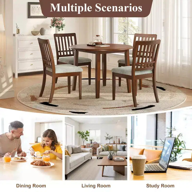 GDFStudio Turner 5-Piece Round Dining Table Set with 1 Folding Wood Dining Table and 4 Upholstered Chairs