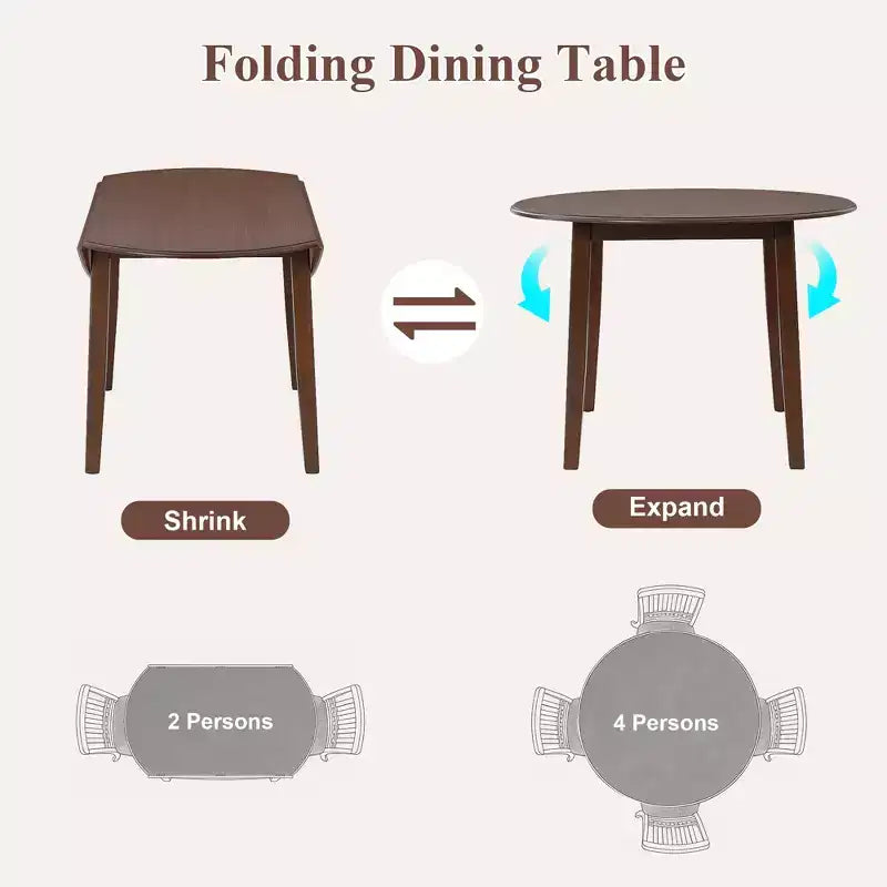 GDFStudio Turner 5-Piece Round Dining Table Set with 1 Folding Wood Dining Table and 4 Upholstered Chairs