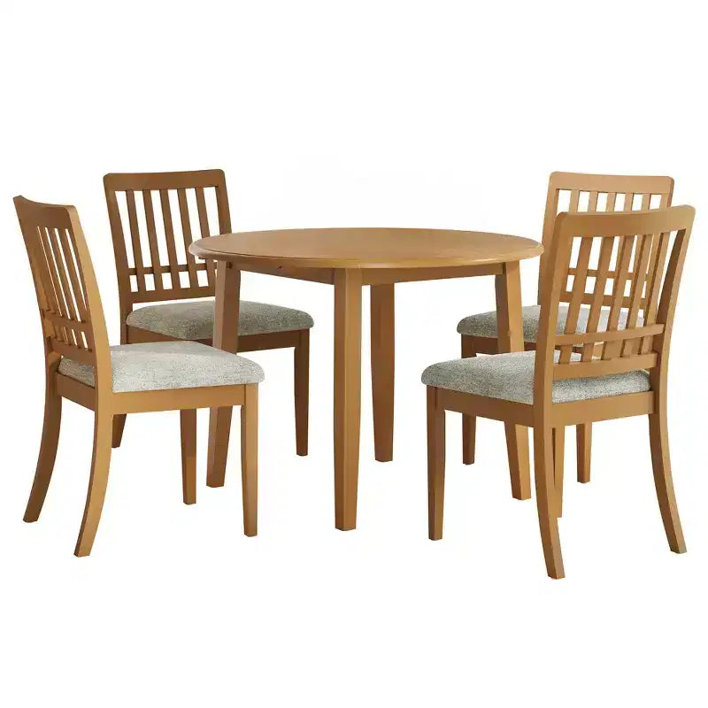 GDFStudio Turner 5-Piece Round Dining Table Set with 1 Folding Wood Dining Table and 4 Upholstered Chairs