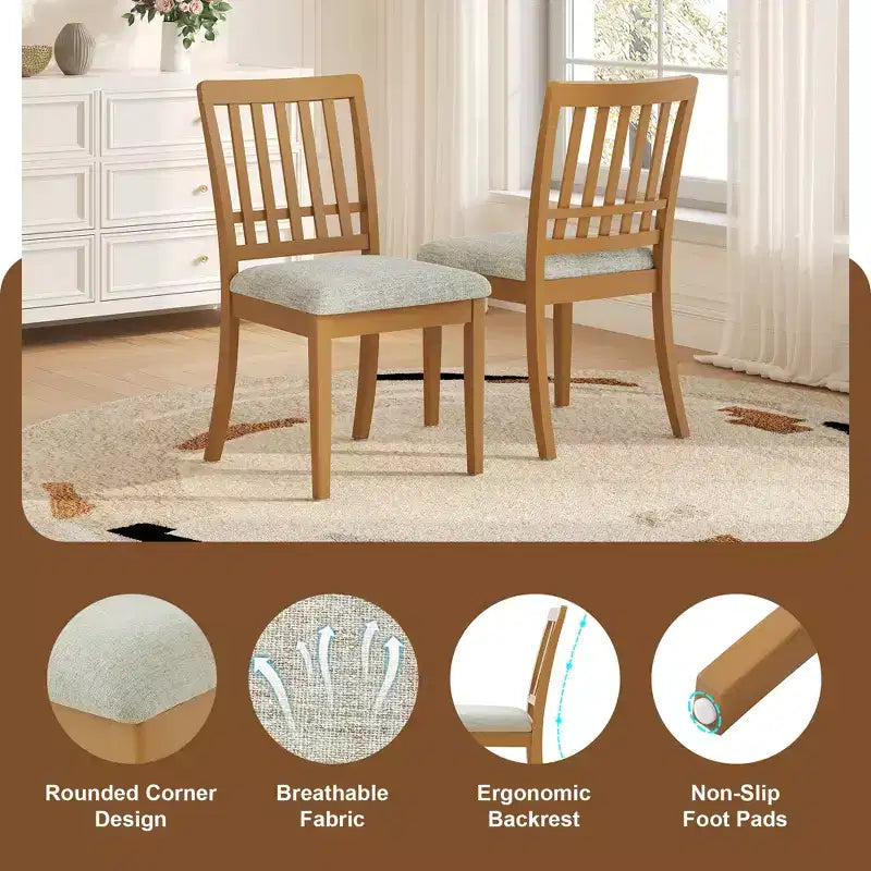 GDFStudio Turner 5-Piece Round Dining Table Set with 1 Folding Wood Dining Table and 4 Upholstered Chairs