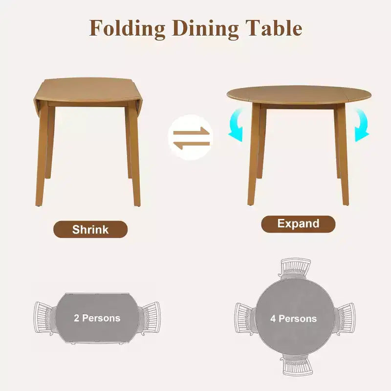 GDFStudio Turner 5-Piece Round Dining Table Set with 1 Folding Wood Dining Table and 4 Upholstered Chairs