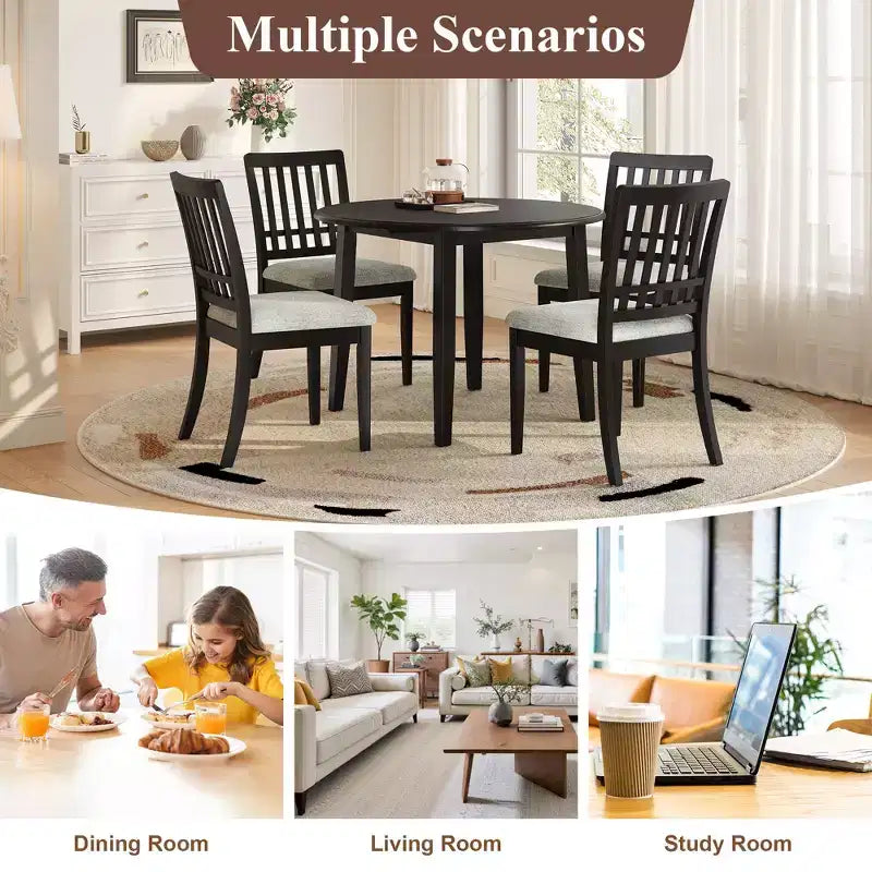GDFStudio Turner 5-Piece Round Dining Table Set with 1 Folding Wood Dining Table and 4 Upholstered Chairs