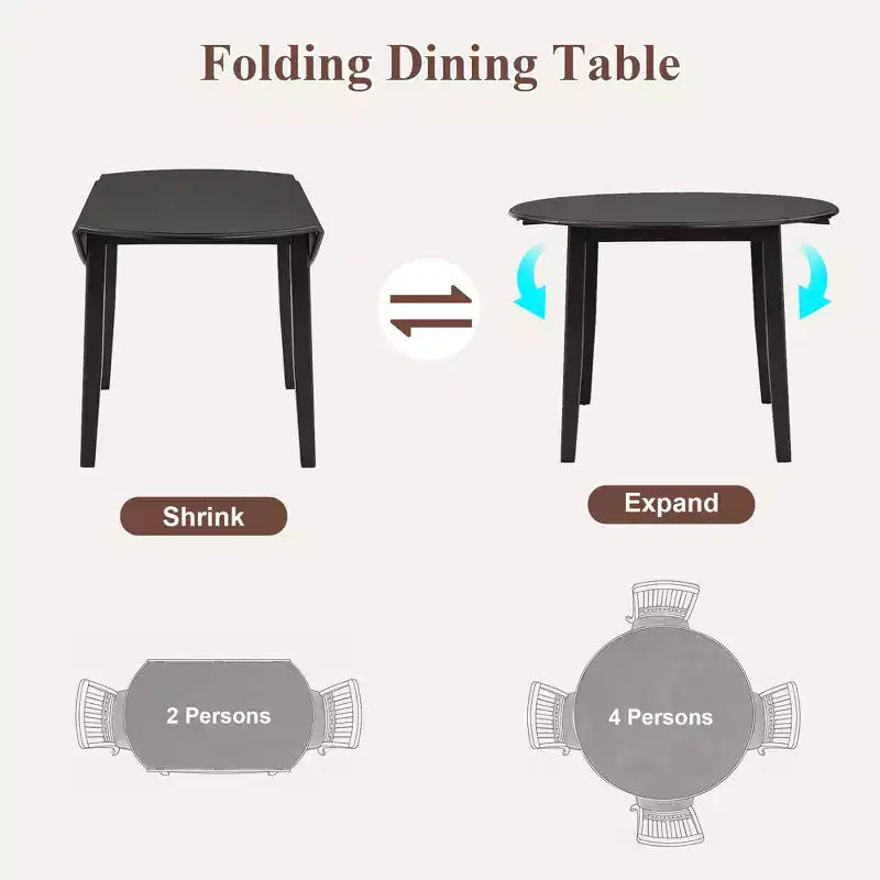 GDFStudio Turner 5-Piece Round Dining Table Set with 1 Folding Wood Dining Table and 4 Upholstered Chairs