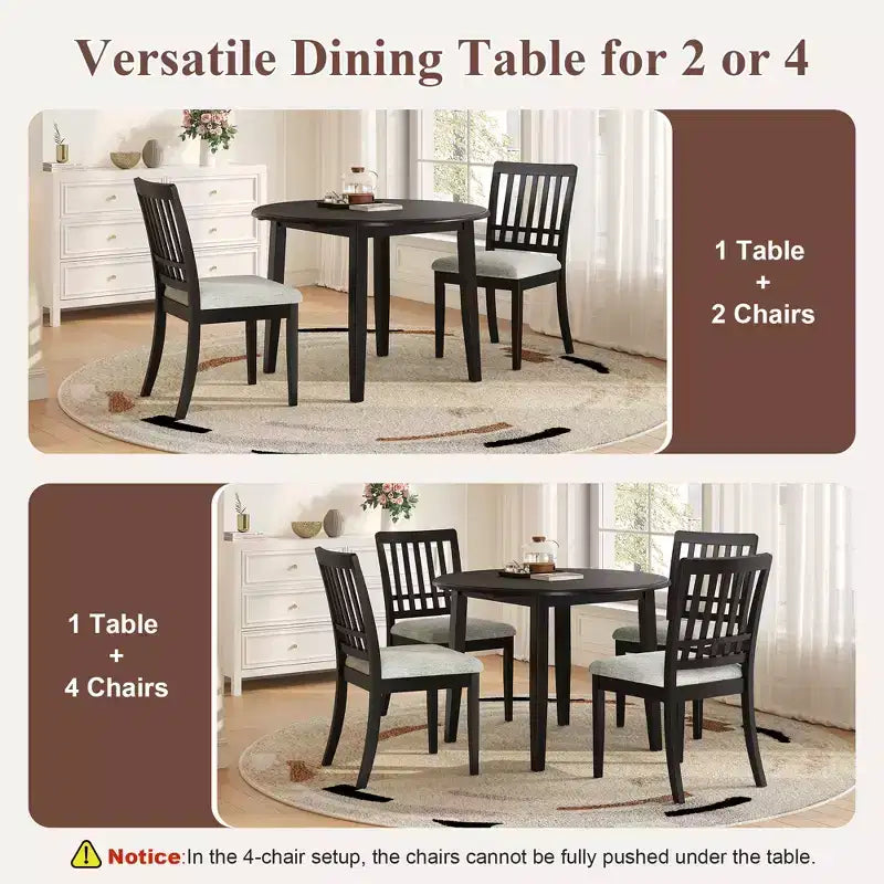 GDFStudio Turner 5-Piece Round Dining Table Set with 1 Folding Wood Dining Table and 4 Upholstered Chairs