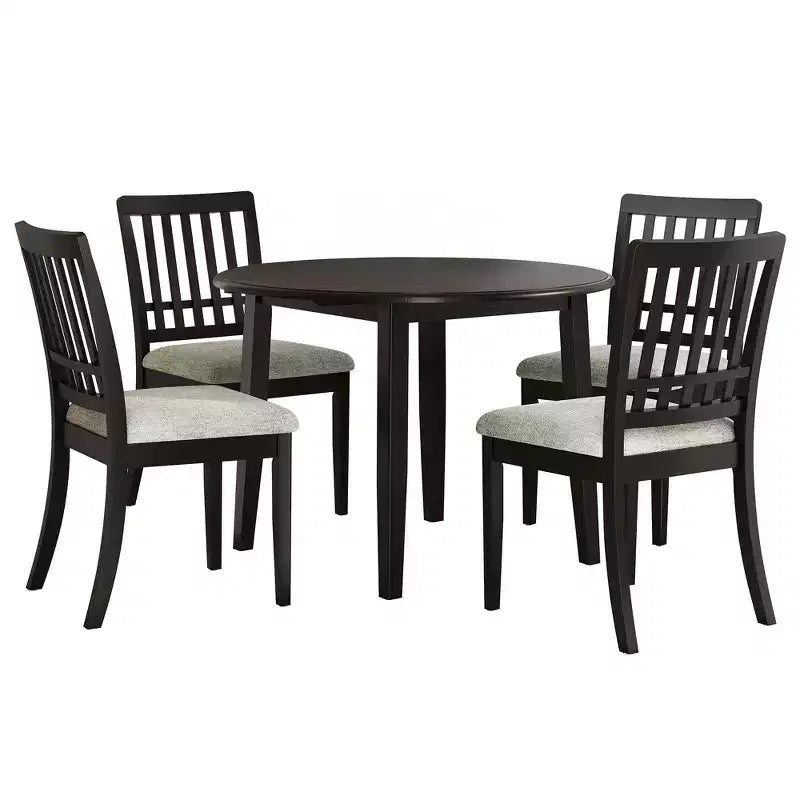 GDFStudio Turner 5-Piece Round Dining Table Set with 1 Folding Wood Dining Table and 4 Upholstered Chairs