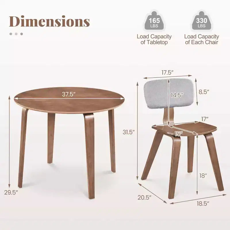 Costway 3 PCS/5 PCS Dining Table Set with 2/4 Padded Dining Chairs, Circle Dinner Dinette Table Beige & Natural/Gray & Walnut