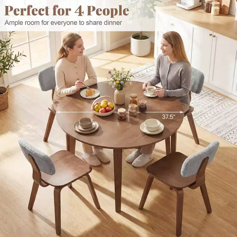Costway 3 PCS/5 PCS Dining Table Set with 2/4 Padded Dining Chairs, Circle Dinner Dinette Table Beige & Natural/Gray & Walnut