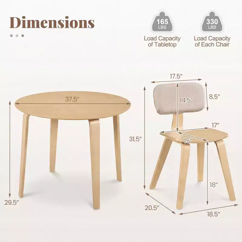 Costway 3 PCS/5 PCS Dining Table Set with 2/4 Padded Dining Chairs, Circle Dinner Dinette Table Beige & Natural/Gray & Walnut