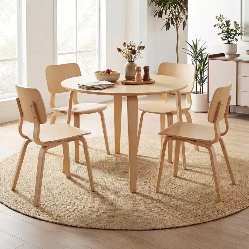 Costway 3 PCS/5 PCS Dining Table Set with 2/4 Padded Dining Chairs, Circle Dinner Dinette Table Beige & Natural/Gray & Walnut