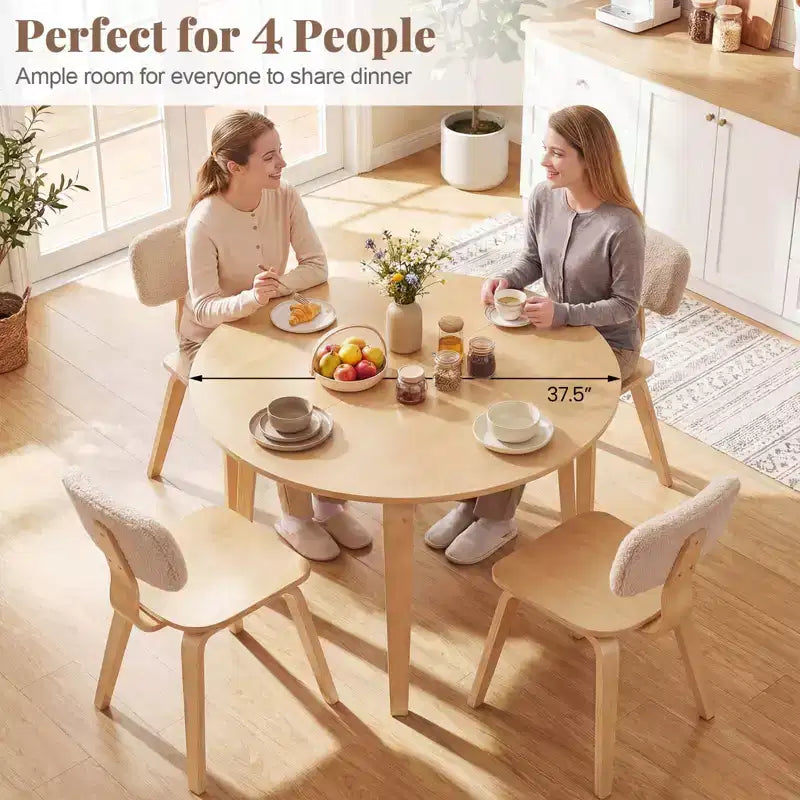 Costway 3 PCS/5 PCS Dining Table Set with 2/4 Padded Dining Chairs, Circle Dinner Dinette Table Beige & Natural/Gray & Walnut