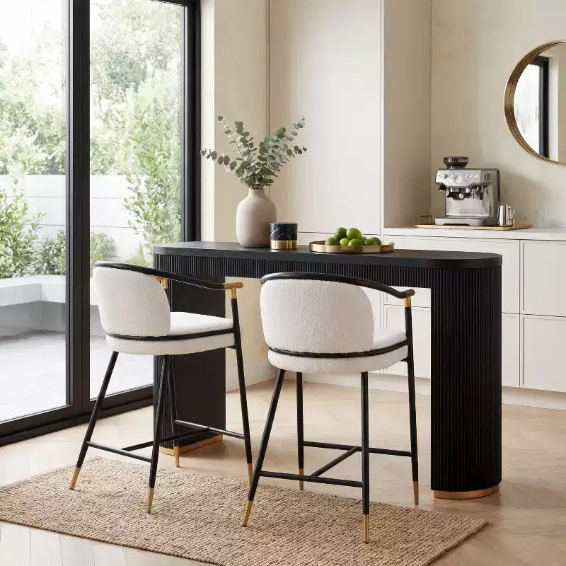 Christopher Knight Home Kun 3 Piece Contemporary Boucle Upholstered Counter Stools with Fluted Long Table