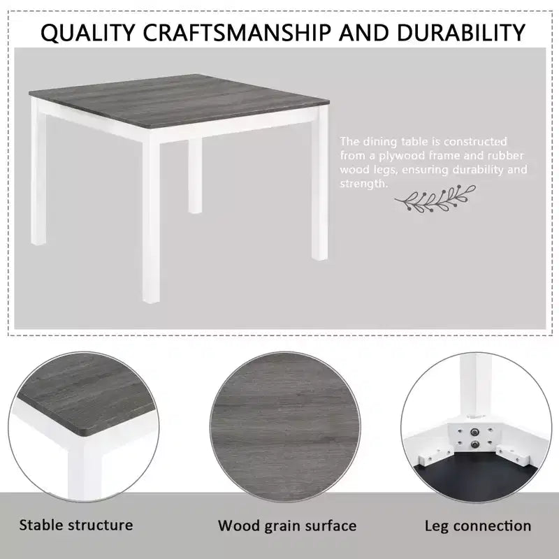 GDFStudio Roseanne 5 Piece Modern Rubberwood Dining Table Set with 4 Linen Upholstered Chairs