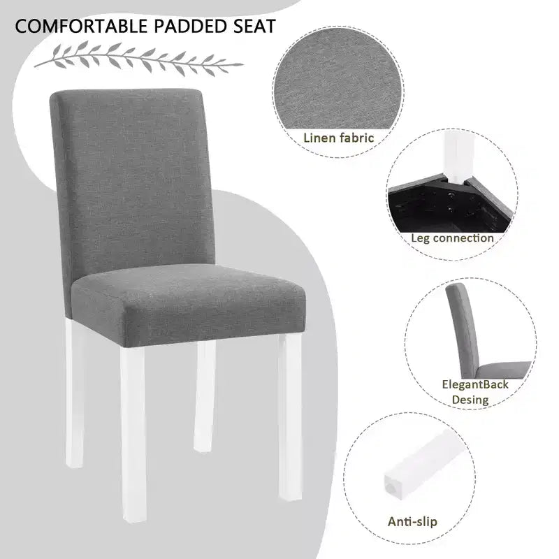 GDFStudio Roseanne 5 Piece Modern Rubberwood Dining Table Set with 4 Linen Upholstered Chairs