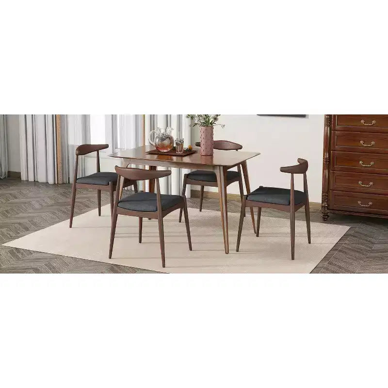 Minimalist Wood Dining Set for 4, 5 Pieces Rectangular Small Space Table Set with 4 Upholstered Chairs for Kitchen
