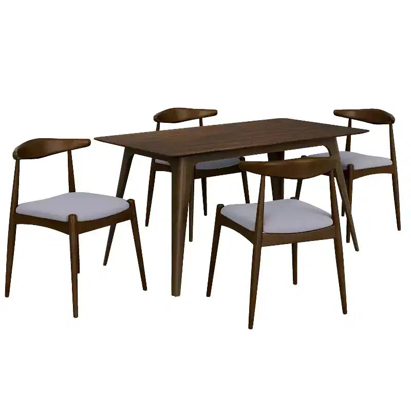 Minimalist Wood Dining Set for 4, 5 Pieces Rectangular Small Space Table Set with 4 Upholstered Chairs for Kitchen