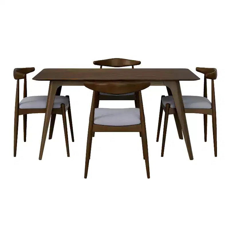 Minimalist Wood Dining Set for 4, 5 Pieces Rectangular Small Space Table Set with 4 Upholstered Chairs for Kitchen