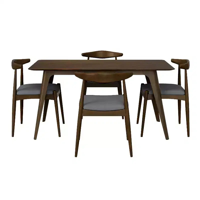 Minimalist Wood Dining Set for 4, 5 Pieces Rectangular Small Space Table Set with 4 Upholstered Chairs for Kitchen