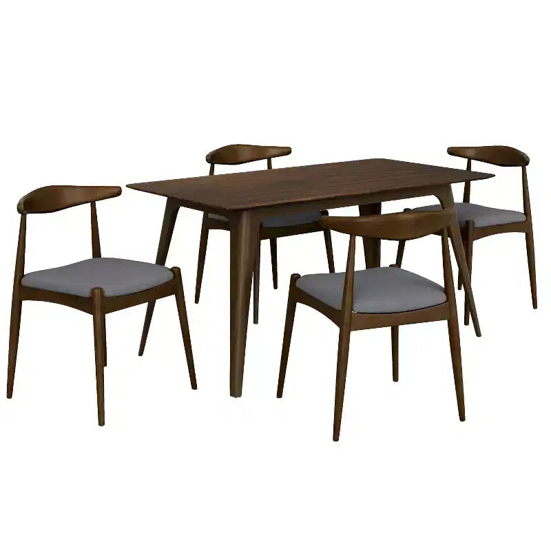 Minimalist Wood Dining Set for 4, 5 Pieces Rectangular Small Space Table Set with 4 Upholstered Chairs for Kitchen