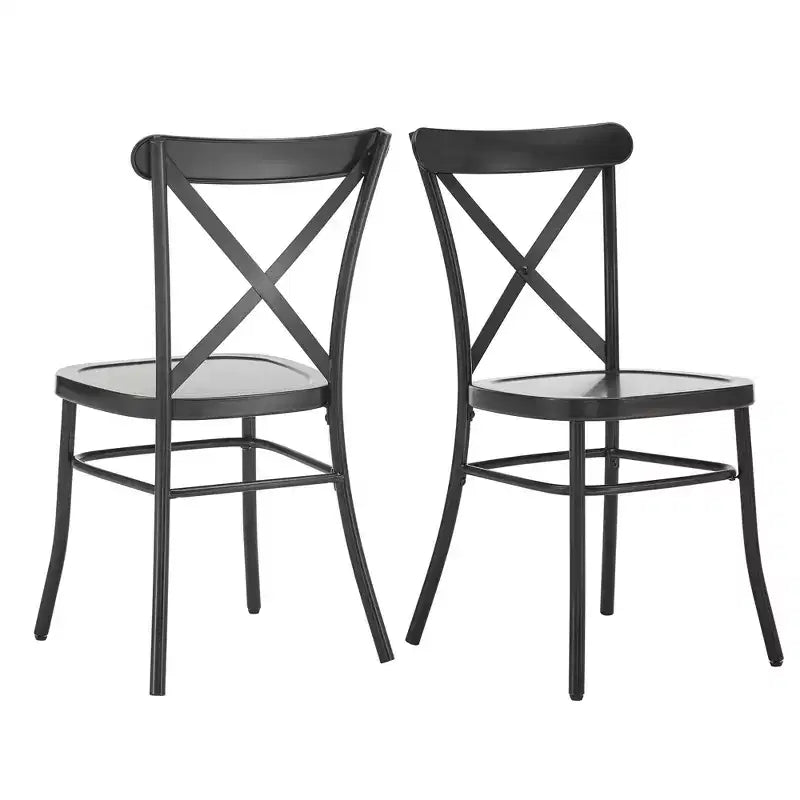 Jolana 45 Round Oak Top Black Finish Dining Table and X-Back Metal Chairs Set - iNSPIRE Q