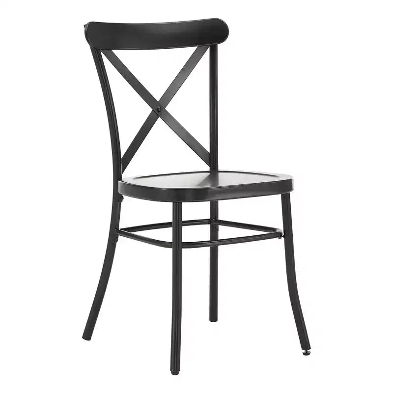 Jolana 45 Round Oak Top Black Finish Dining Table and X-Back Metal Chairs Set - iNSPIRE Q