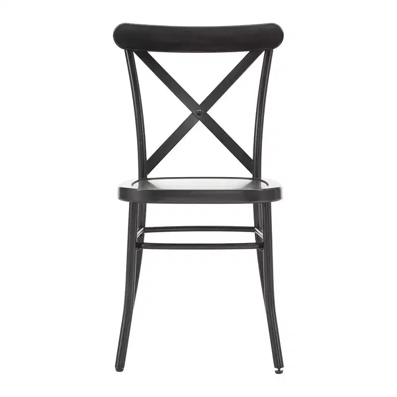 Jolana 45 Round Oak Top Black Finish Dining Table and X-Back Metal Chairs Set - iNSPIRE Q