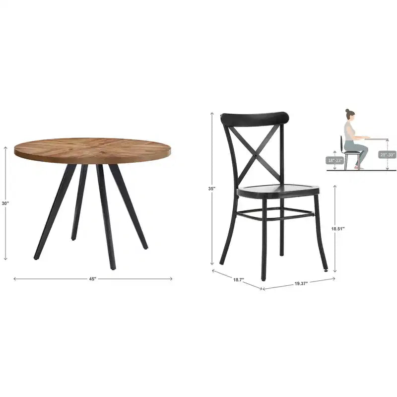 Jolana 45 Round Oak Top Black Finish Dining Table and X-Back Metal Chairs Set - iNSPIRE Q