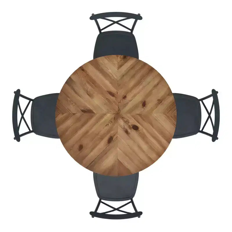 Jolana 45 Round Oak Top Black Finish Dining Table and X-Back Metal Chairs Set - iNSPIRE Q