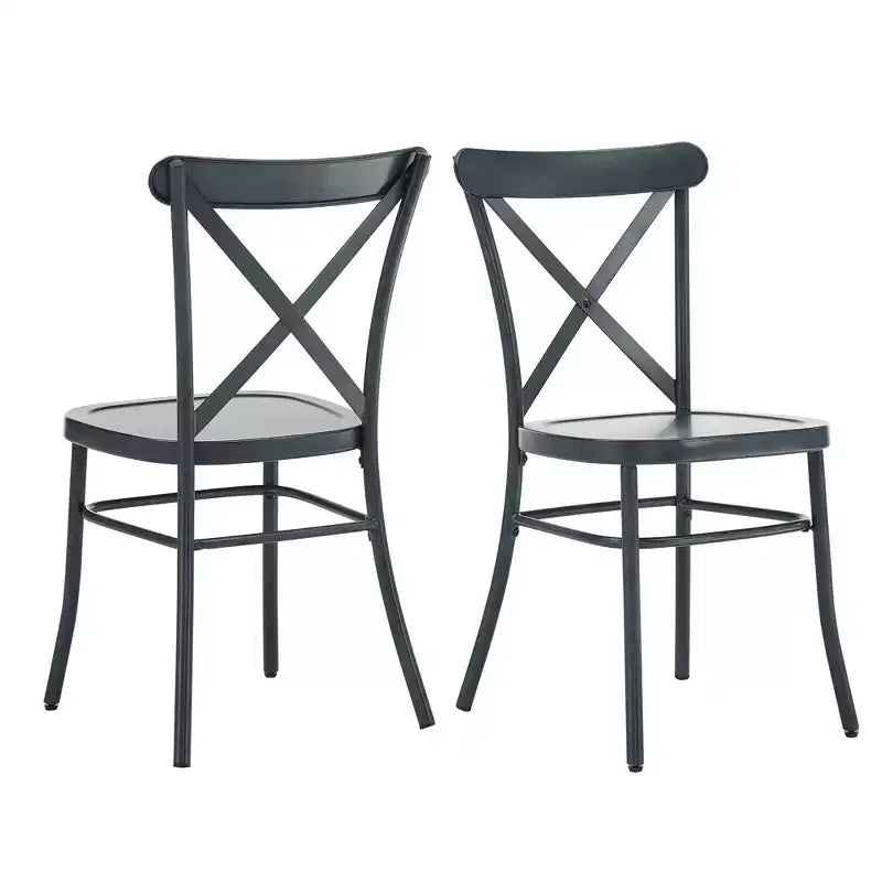 Jolana 45 Round Oak Top Black Finish Dining Table and X-Back Metal Chairs Set - iNSPIRE Q