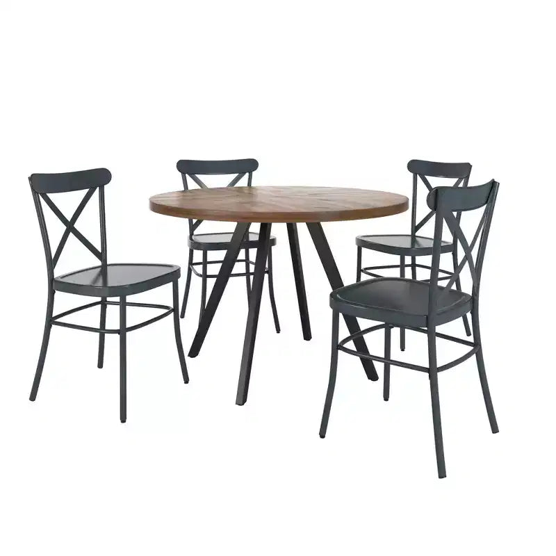 Jolana 45 Round Oak Top Black Finish Dining Table and X-Back Metal Chairs Set - iNSPIRE Q