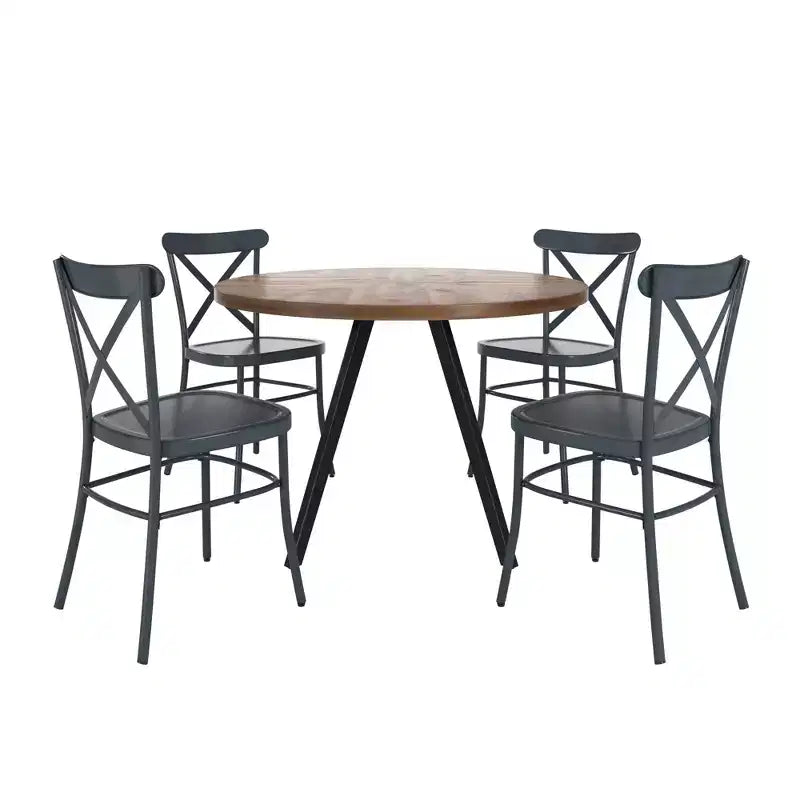 Jolana 45 Round Oak Top Black Finish Dining Table and X-Back Metal Chairs Set - iNSPIRE Q
