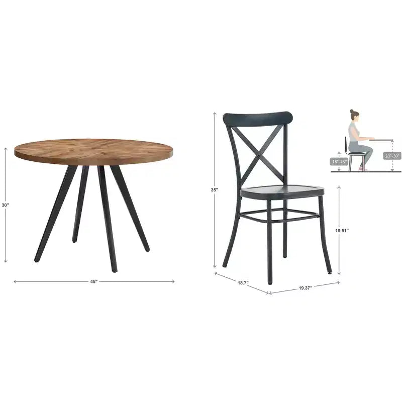 Jolana 45 Round Oak Top Black Finish Dining Table and X-Back Metal Chairs Set - iNSPIRE Q