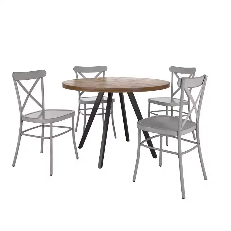 Jolana 45 Round Oak Top Black Finish Dining Table and X-Back Metal Chairs Set - iNSPIRE Q