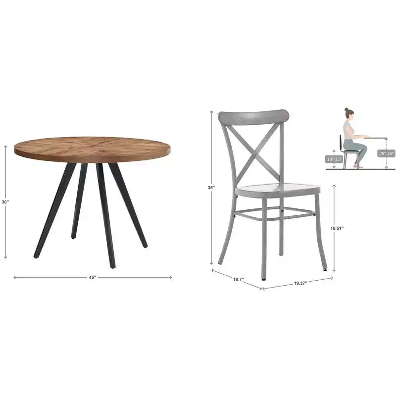 Jolana 45 Round Oak Top Black Finish Dining Table and X-Back Metal Chairs Set - iNSPIRE Q