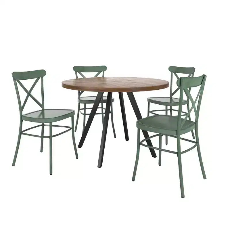 Jolana 45 Round Oak Top Black Finish Dining Table and X-Back Metal Chairs Set - iNSPIRE Q