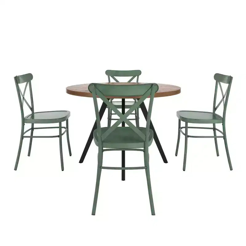 Jolana 45 Round Oak Top Black Finish Dining Table and X-Back Metal Chairs Set - iNSPIRE Q