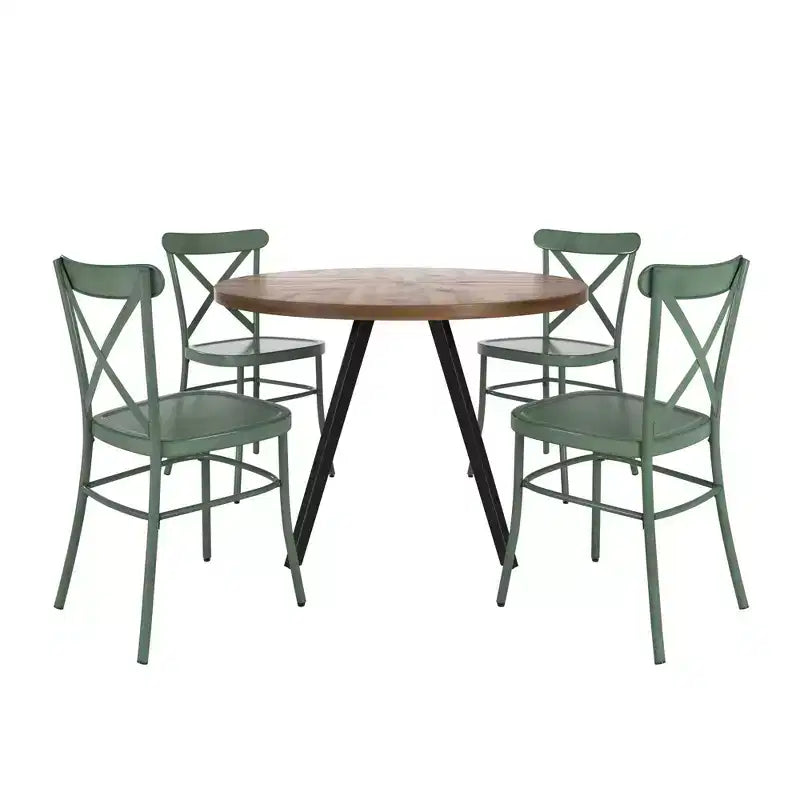 Jolana 45 Round Oak Top Black Finish Dining Table and X-Back Metal Chairs Set - iNSPIRE Q