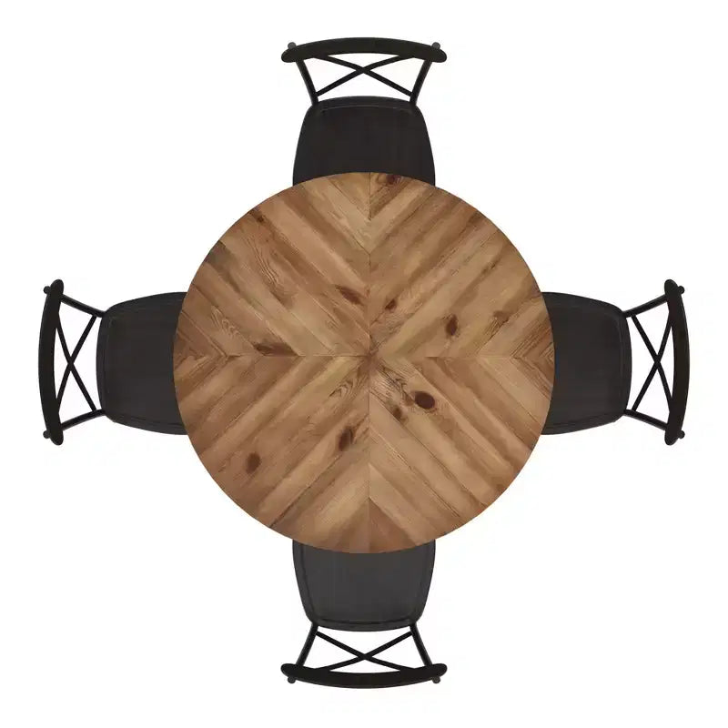 Jolana 45 Round Oak Top Black Finish Dining Table and X-Back Metal Chairs Set - iNSPIRE Q
