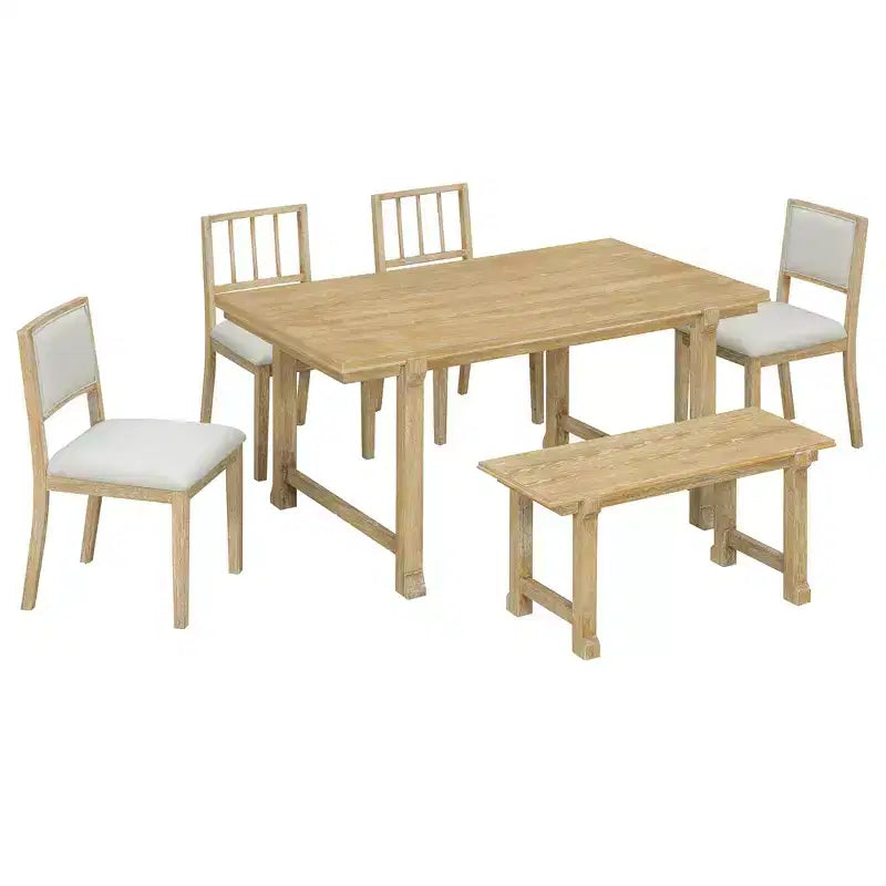 ModernLuxe 6pcs Dining Table Set Dining Set for 6, Family Kitchen Table Set with Ergonomic Padded Dining Chairs & Bench