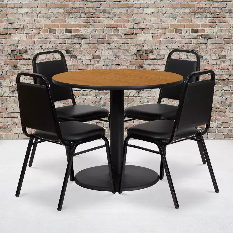 Emma and Oliver 36 Round Laminate Table Set with 4 Trapezoidal Banquet Chairs