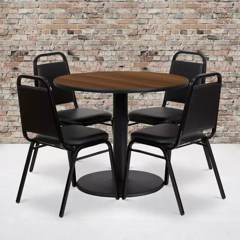Emma and Oliver 36 Round Laminate Table Set with 4 Trapezoidal Banquet Chairs