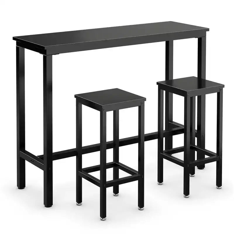 Costway 3 Pieces Bar Table Set Counter Height Breakfast Bar Dining Table w/Stools