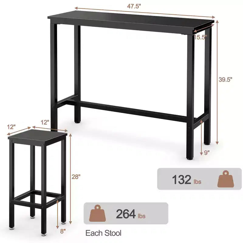 Costway 3 Pieces Bar Table Set Counter Height Breakfast Bar Dining Table w/Stools