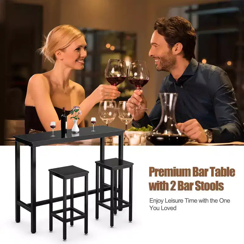 Costway 3 Pieces Bar Table Set Counter Height Breakfast Bar Dining Table w/Stools